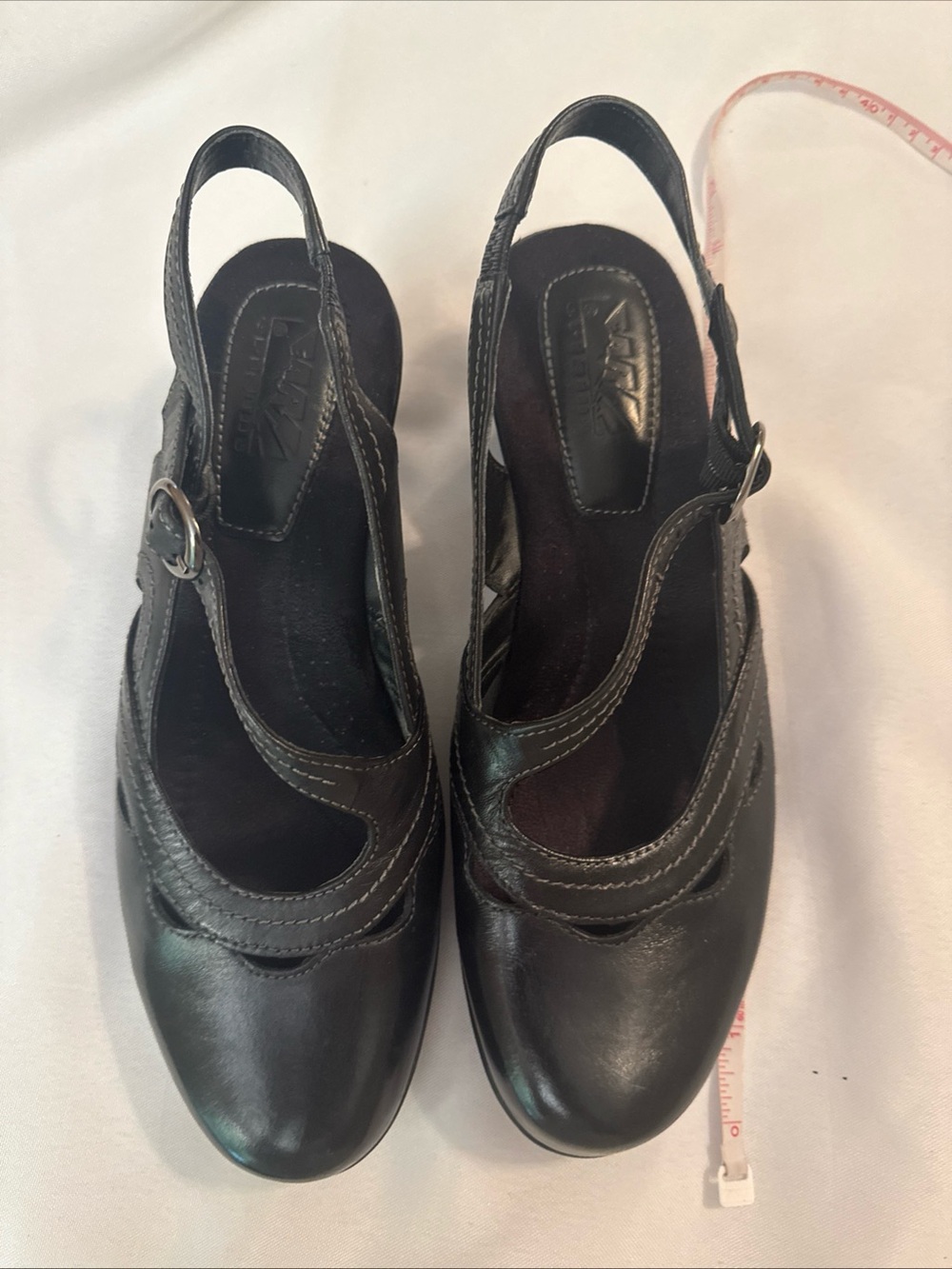 Earth Origins Black Leather Slingback Clog Heels